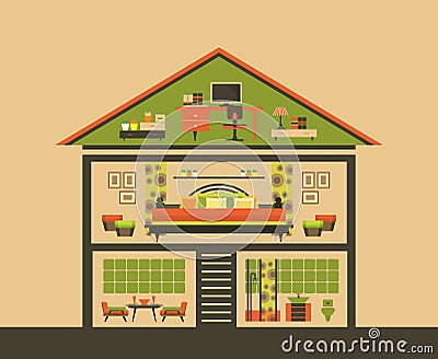 Cutaway House Vector Illustration