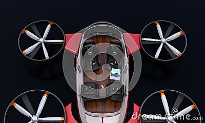 Cutaway Passenger Drone interior on black background. Rear view on black background Stock Photo