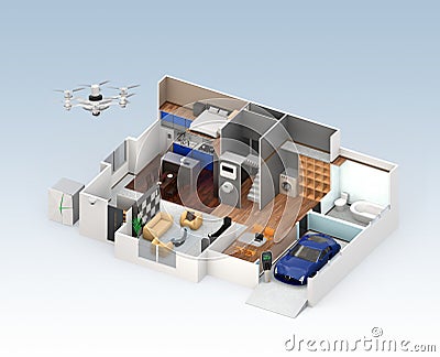 Cutaway view of smart house interior Stock Photo