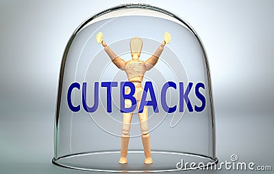 Cutbacks can separate a person from the world and lock in an invisible isolation that limits and restrains - pictured as a human Cartoon Illustration