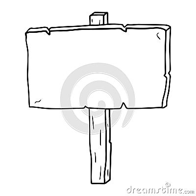 Cartoon hand drawn doodle blank wooden billboard Vector Illustration