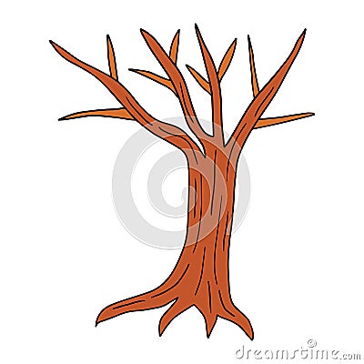 Hand drawn bare tree with roots isolated Vector Illustration