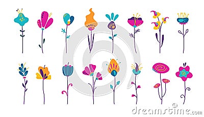 Cute abstract flowers in trendy colors. Vector Illustration