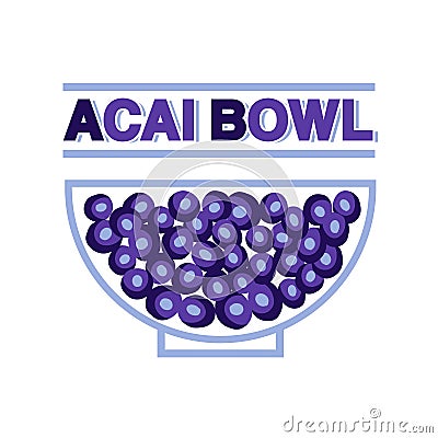 Cute Acai Bowl shop sign Vector Illustration