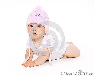 Cute adorable baby in hat Stock Photo