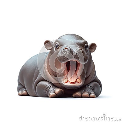 cute and adorable baby hippo yawning on white Stock Photo