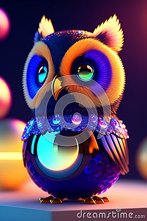 cute adorable baby owl made of crystal ball Stock Photo