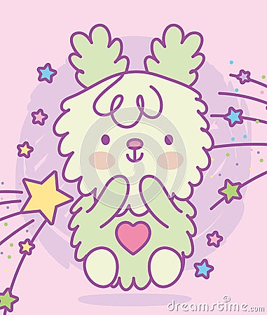 Cute adorable bunny furry stars cartoon Vector Illustration