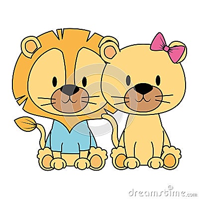 cute and adorable couple lions characters Cartoon Illustration