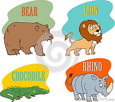 Cute and adorable happy animal crocodile, bear, hippo and ,lion cartoon character stock illustration Vector Illustration