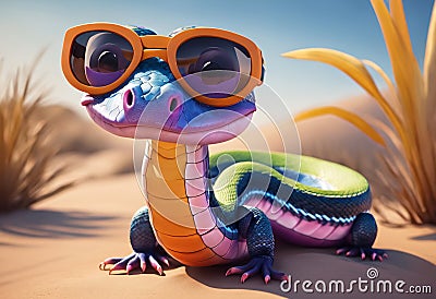 Cute and adorable little colorful snake. Generative AI Stock Photo