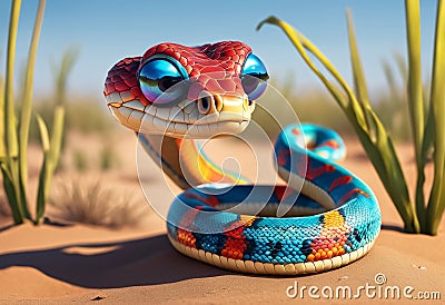 Cute and adorable little colorful snake. Generative AI Stock Photo