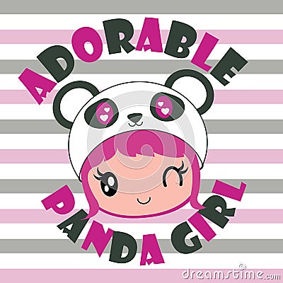 Cute adorable panda girl cartoon illustration for Kid t-shirt background design Cartoon Illustration