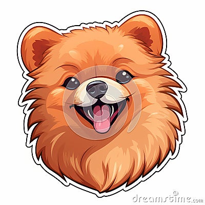 Playful Pomeranian Cartoon Sticker: Vibrant Colored Design Cartoon Illustration