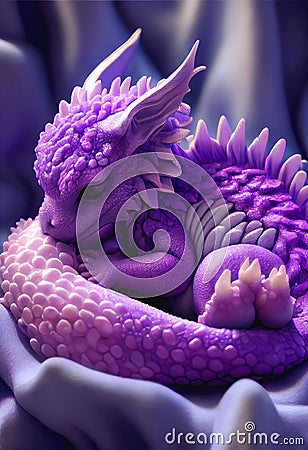 Cute adorable sleeping purple baby dragon Stock Photo