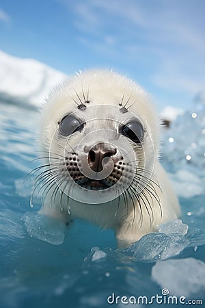 Cute and adorable white baby harp seal Stock Photo