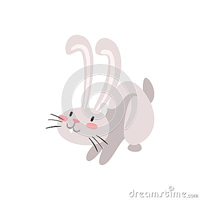 Cute Adorable White Easter Bunny, Funny Rabbit Cartoon Character Vector Illustration Vector Illustration