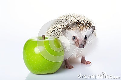 Cute hedgehog with apple on white Stock Photo