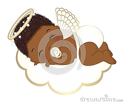 Vector Cute Angel Boy in White Diaper Sleeping on the Cloud Vector Illustration