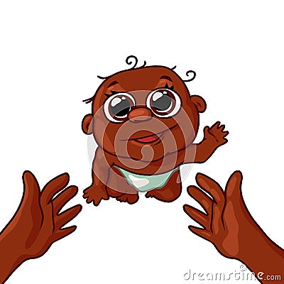 Cute African American baby crawling to his mother on the handle Vector Illustration