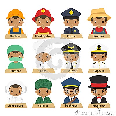 Half Body African American Male Workers Vector Collection Vector Illustration