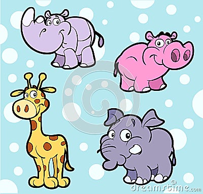 Cute African Animals Vector Illustration