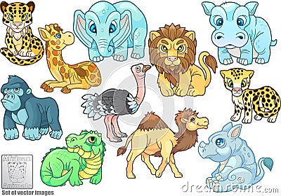 Cute african animals, set of vector illustrations Vector Illustration