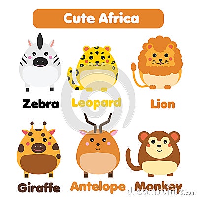 Cute african animals wildlife set. Children style, isolated design elements, vector illustration Vector Illustration