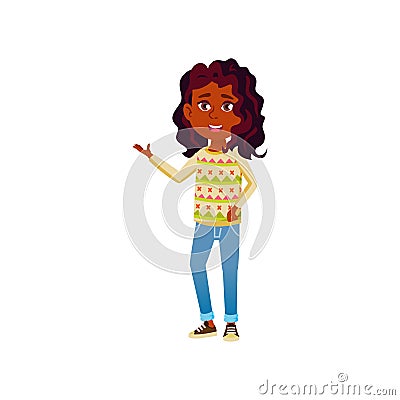 cute african girl speak fun story cartoon vector Vector Illustration