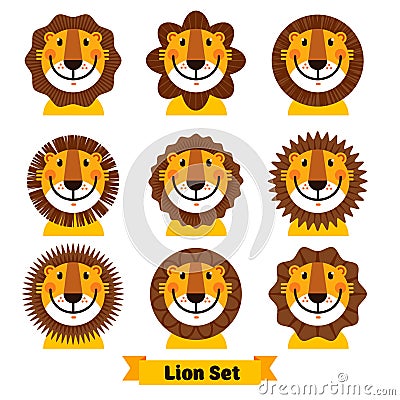 Cute African lion for logo, symbol. Vector illustration isolated on a white background Vector Illustration