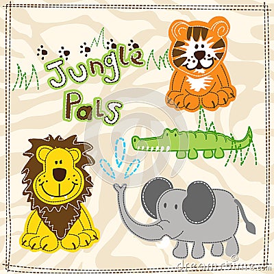 Cute African wild animals embroidery illustrations Vector Illustration