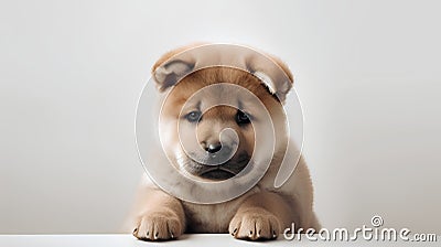 Cute Akita Inu puppy looking at camera on white background Stock Photo