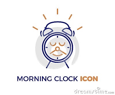 Cute alarm clock character with a smile and a mustache made of the minutes and hours pointer arrows. Vector Illustration