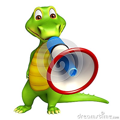 Cute Aligator cartoon character with loudspeaker Stock Photo