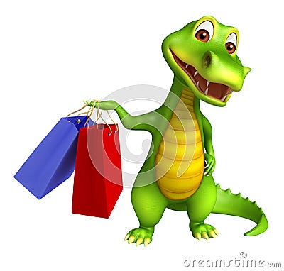 Cute Aligator cartoon character with shopping bag Stock Photo