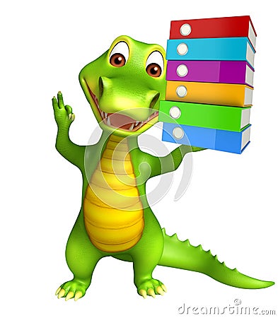 Cute Alligator cartoon character with files Stock Photo