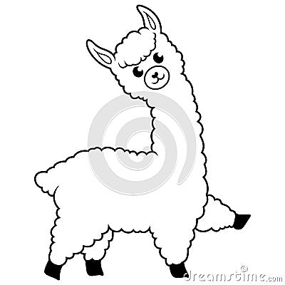 Cute alpaca cartoon on white background Vector Illustration