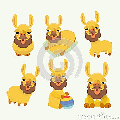 Cute alpacas set. Vector Illustration