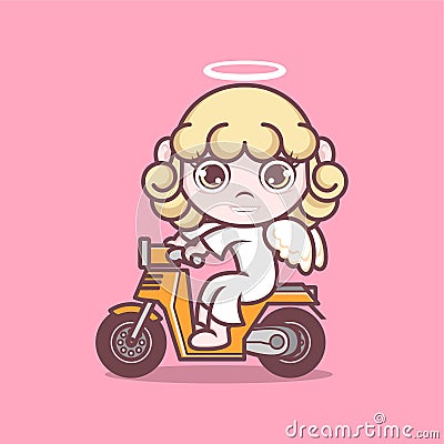 cute angel bikers Vector Illustration