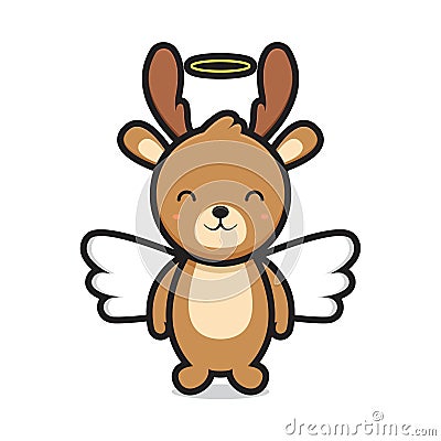 cute angel deer mascot character valentine Vector Illustration