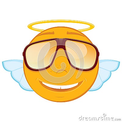 Cute angel emoticon in a sunglasses on white background. Vector Illustration