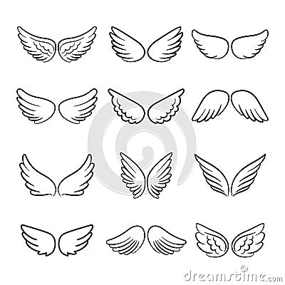 Cute angel wings set Vector Illustration