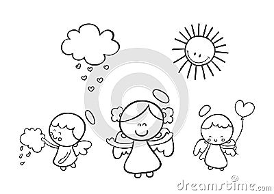 Cute Angels coloring Vector Illustration