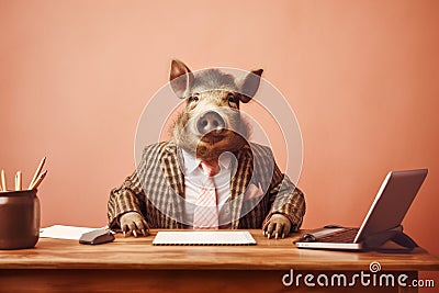 a cute angry boar as a boss, created with Generative AI technology Stock Photo