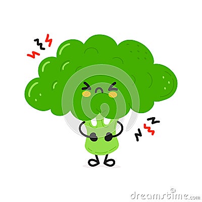 Cute angry broccoli character. Vector hand drawn cartoon kawaii character illustration icon. Isolated on white Vector Illustration