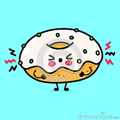 Cute angry Donut character. Vector hand drawn cartoon kawaii character illustration icon. Isolated on blue background Vector Illustration