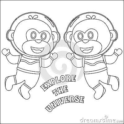 cute animal astronaut for colouring book or page Vector Illustration