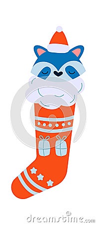 Cute animal in Christmas socks flat icon Winter holiday Vector Illustration