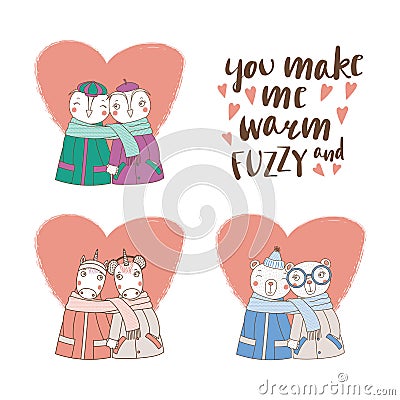 Cute animal couples Vector Illustration