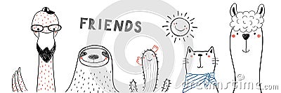 Cute animal friends Vector Illustration